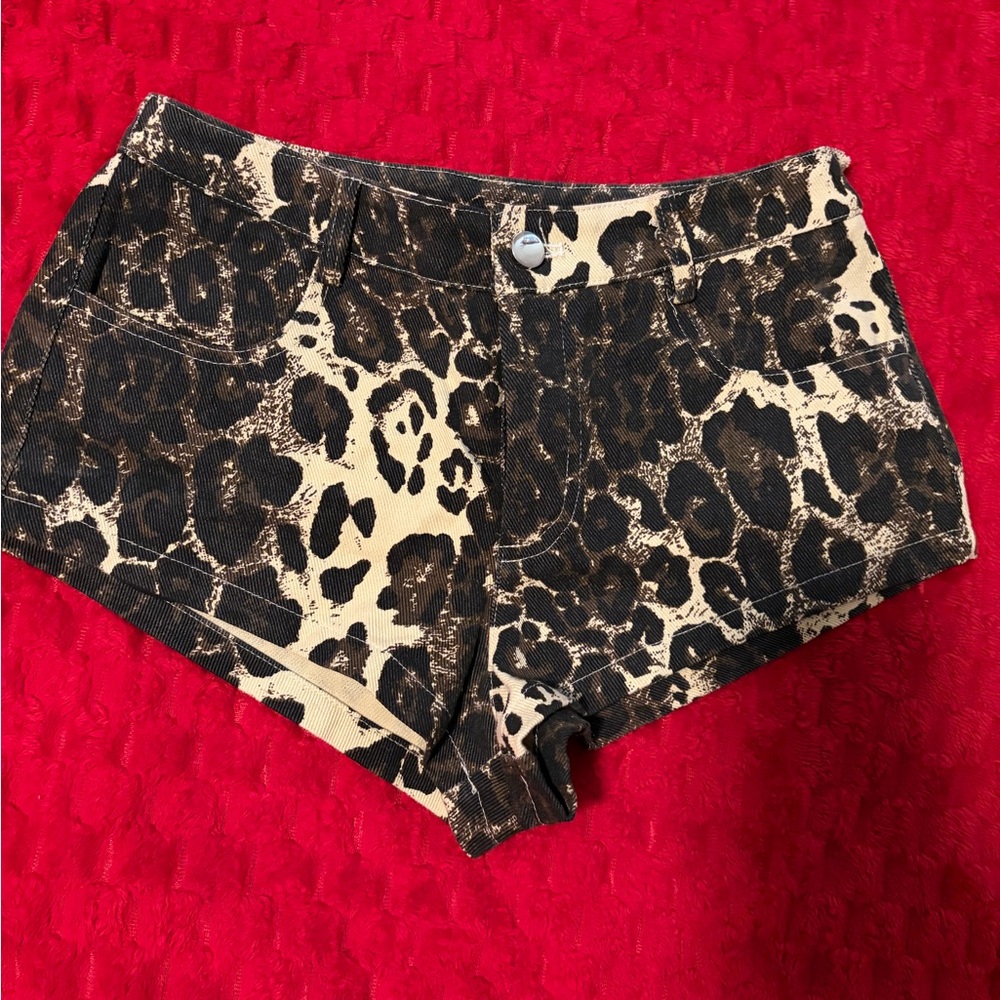Fashion Nova Leopard Print Jean Shorts